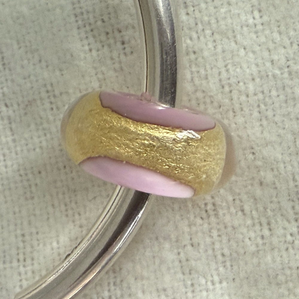 Authentic Trollbeads Gold and Pink Murano Glass Charm Bead